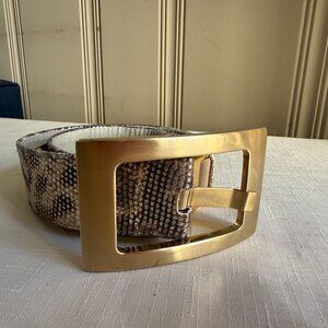Suzi Roher Gold Exotic Leopard Reptile Leather Stretch Belt sz L